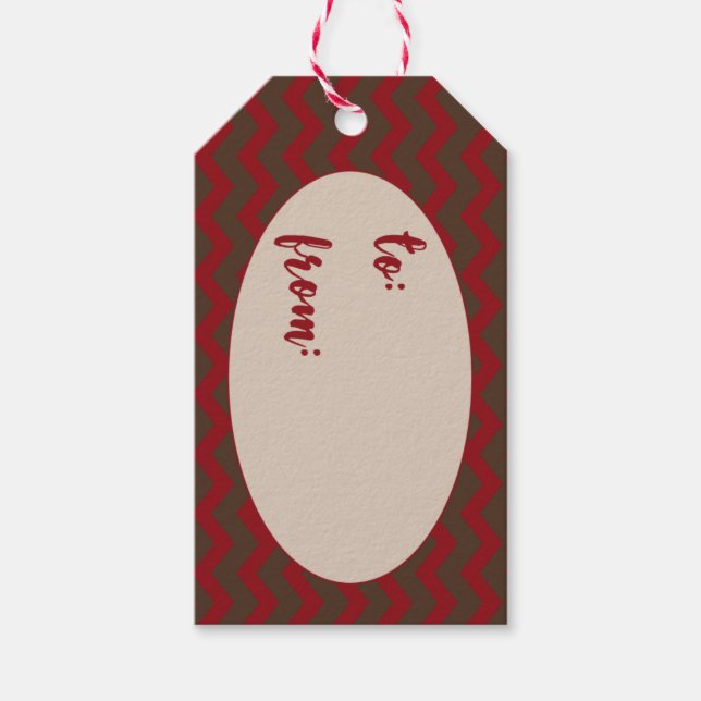 Etiqueta Para Presente Etiqueta de presente de Natal Red e Brown Chevrons (Frente)