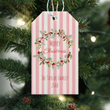 Etiqueta de Presente de Natal Rosa | Floral Feliz