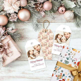Etiqueta Para Presente Etiqueta de presente de Natal Rosa Floral Vintage
