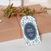 Etiqueta de Presente de Natal Vintage Azul Marinho