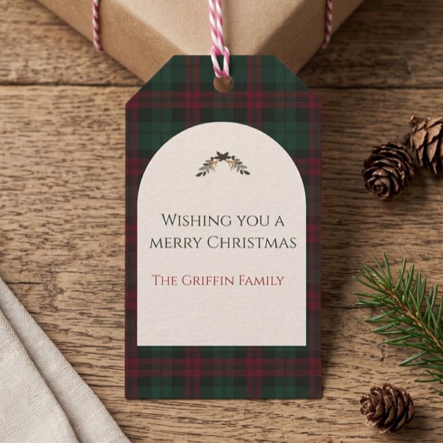 Etiqueta Para Presente Etiqueta de Presente de Natal Xadrez Clássico (Classic Christmas Plaid Gift Tag)