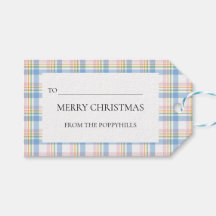 Etiqueta de Presente de Natal Xadrez Rosa Moderno