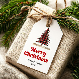 Etiqueta Para Presente Etiqueta de Presente de Natal Xadrez Vermelho e Pr