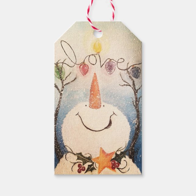 Etiqueta Para Presente Etiqueta de Presente de Snowman de Férias (Frente)