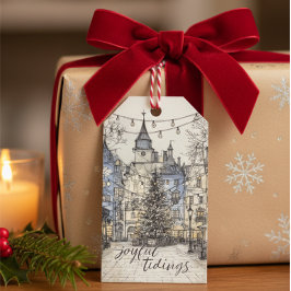 Etiqueta Para Presente Etiqueta de Presente de Vila de Natal Vintage Cozy