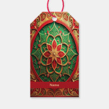 Etiqueta de Presente Decorativa Vermelha e Verde p