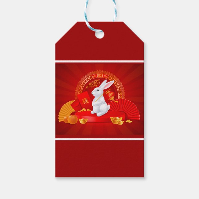 Etiqueta Para Presente Etiqueta de Presente do Ano Novo Chinês Coelho (Frente)