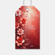 Etiqueta de Presente Festiva Floral Vermelha