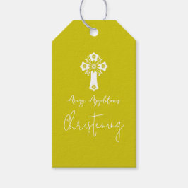 Etiqueta Para Presente Etiqueta de Presente Floral Cruz Batismo Amarelo