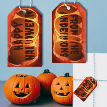 Etiqueta de presente Halloween laranja abóbora sin