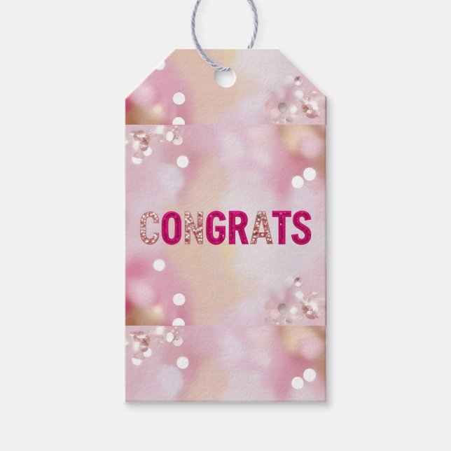 Etiqueta Para Presente Etiqueta de Presente "Parabéns" com Glam Rosa (Frente)