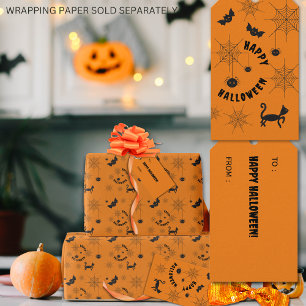 Etiqueta Para Presente Etiqueta de presente preto e laranja no Halloween