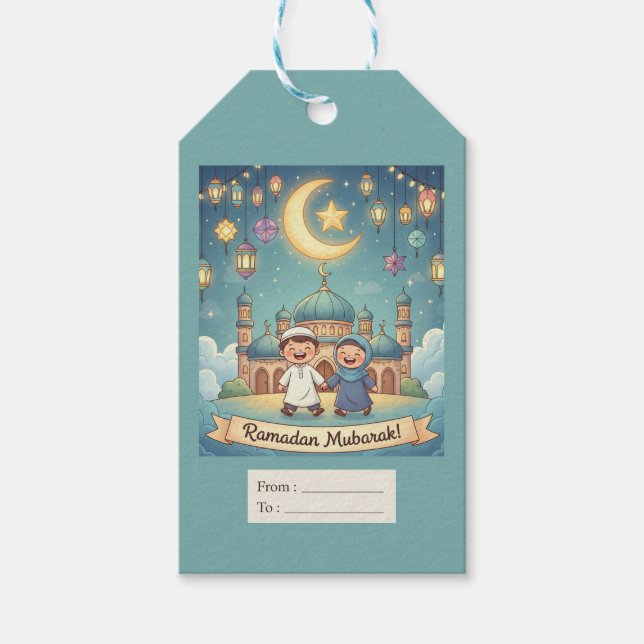 Etiqueta Para Presente Etiqueta de Presente Ramadão Azul Fofo (Frente)