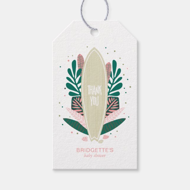 Etiqueta Para Presente Etiqueta de presente Rosa Tropical Bebê a Bordo (Frente)