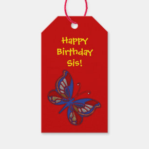 Etiqueta Para Presente Etiqueta de Presente Vermelho Azul-Borboleta Verme