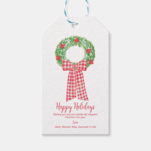 Etiqueta Para Presente Etiqueta do Presente Gingham Vermelho de Wreath de