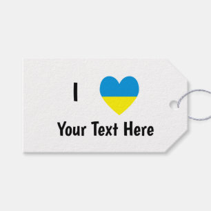 Etiqueta Para Presente Eu Amo (Coração Bandeira Ucraniana) Texto Personal
