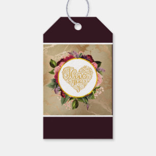 Etiqueta Para Presente Eu Amo Seu Coração Ouro Rico com Quadro Floral