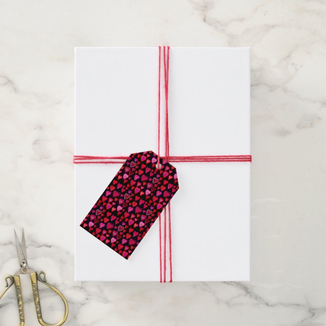 Etiqueta Para Presente Eu te amo, padrão cardíaco de natal (Com cordão)