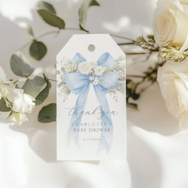 Etiqueta Para Presente Eucalyptus Blue Bow Baby Shower Thank you