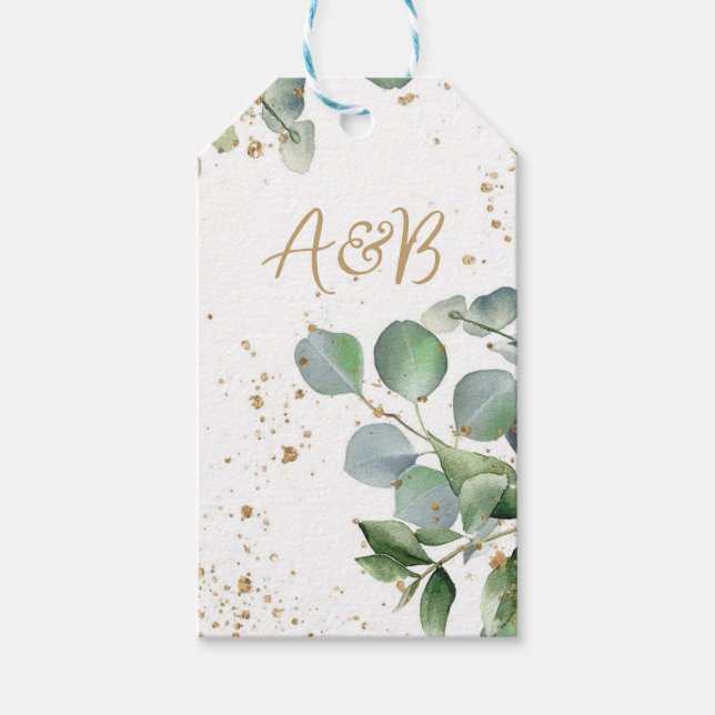 Etiqueta Para Presente Eucalyptus Dourado Glitter - Código 02 (Frente)