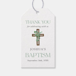 Etiqueta Para Presente Eucalyptus Modern Cross Baptism Obrigado