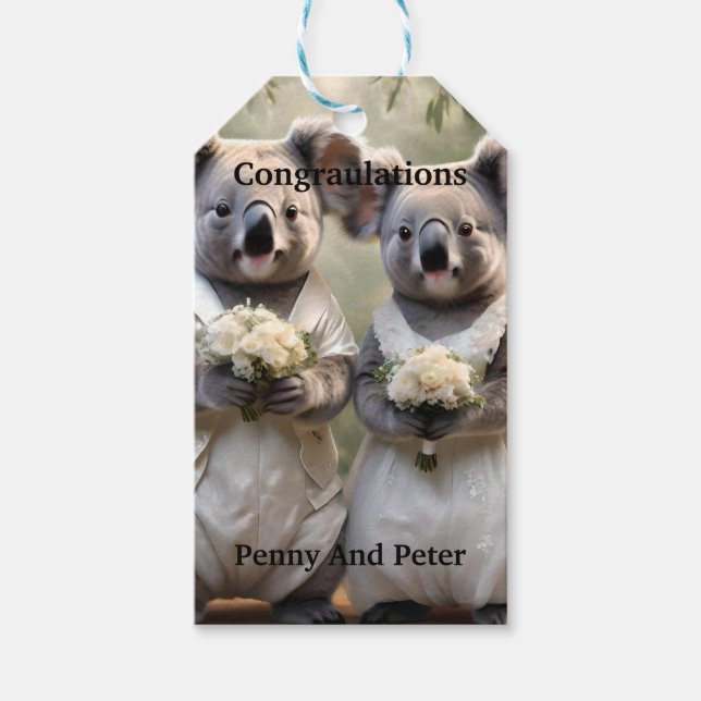 Etiqueta Para Presente "Evergreen Vows: um casamento Koala em branco" (Frente)