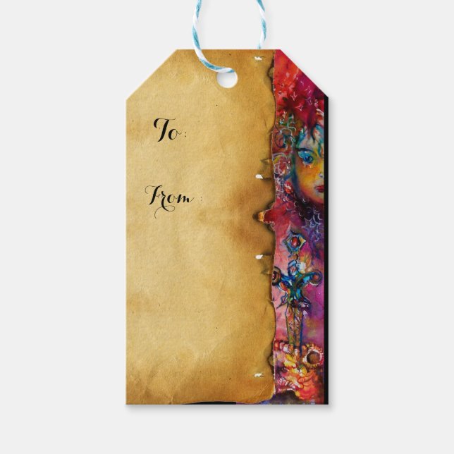 Etiqueta Para Presente EXCALIBUR, pergaminho preto roxo vermelho (Frente)