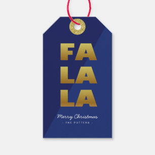Etiqueta Para Presente Fa La La   Azul e Dourado de Natal divertido