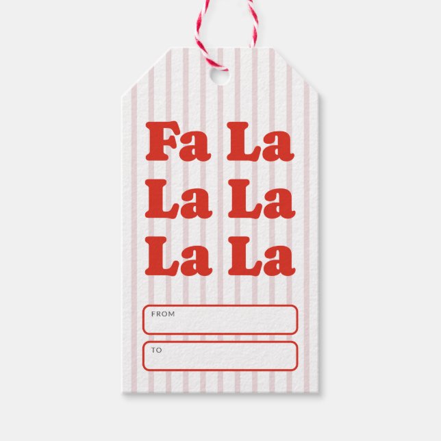 Etiqueta Para Presente Fa La La Natal Listrado Divertido (Frente)