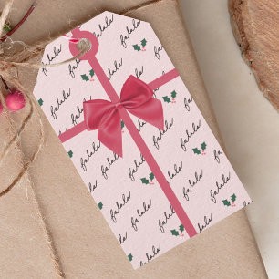 Etiqueta Para Presente Fa La, Que Neve, Árvore De Natal Rosa Vintage Van