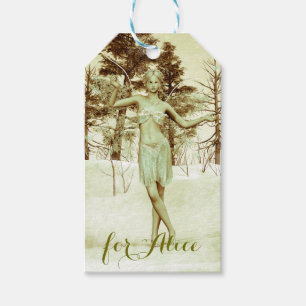 Etiqueta Para Presente Fada de Inverno na Floresta Nevada Arte de Fantasi