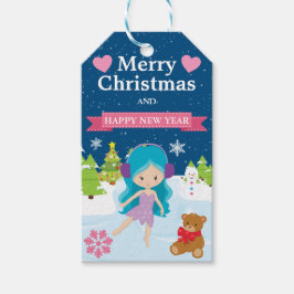 Etiqueta Para Presente Fada de Natal de Cabelo Azul Festivo de Inverno