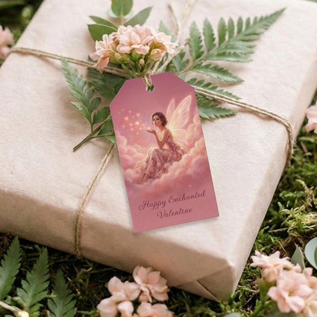 Etiqueta Para Presente Fada do Dia dos Namorados em Nuvens Cor-de-Rosa Ar (Criador carregado)