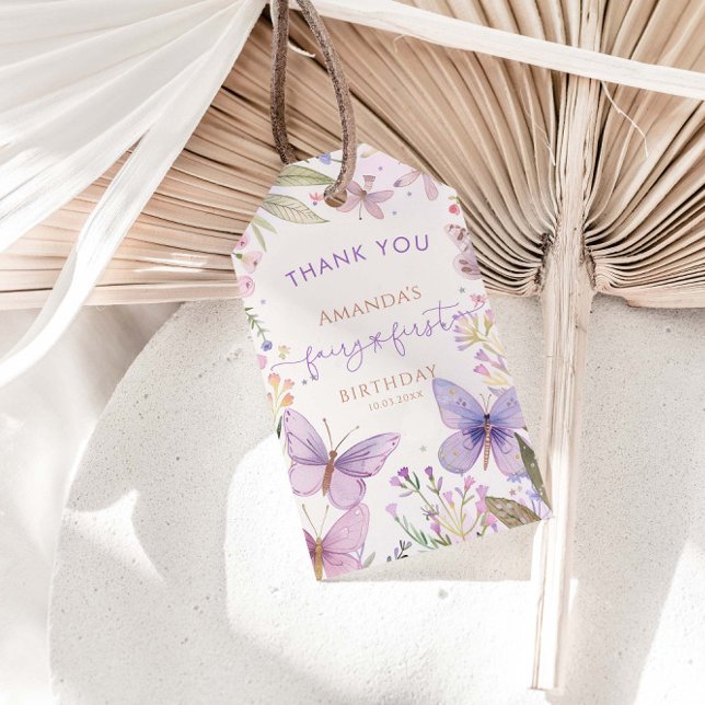 Etiqueta Para Presente Fada Primeira Garota de Aniversário Obrigado (Criador carregado)