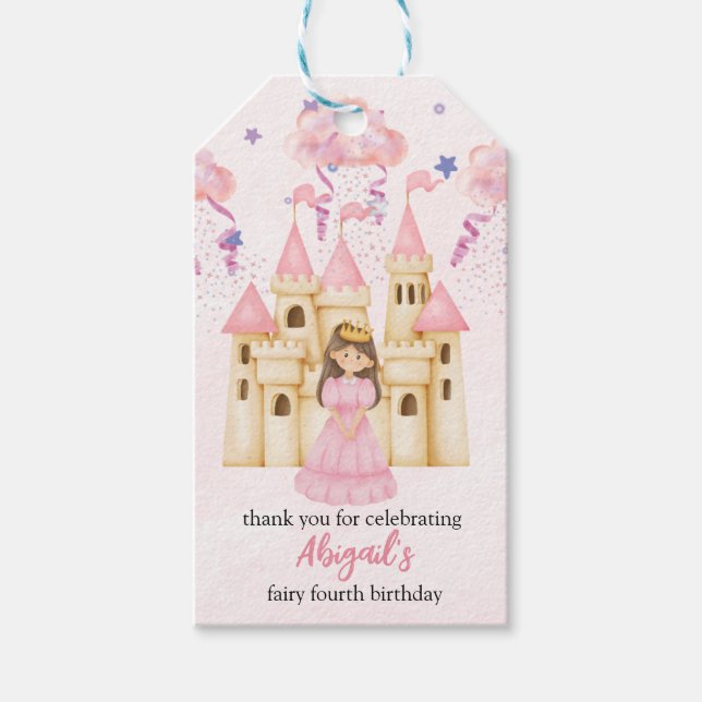 Etiqueta Para Presente Fairytale Pink Castle Princess All Ages Birthday (Frente)