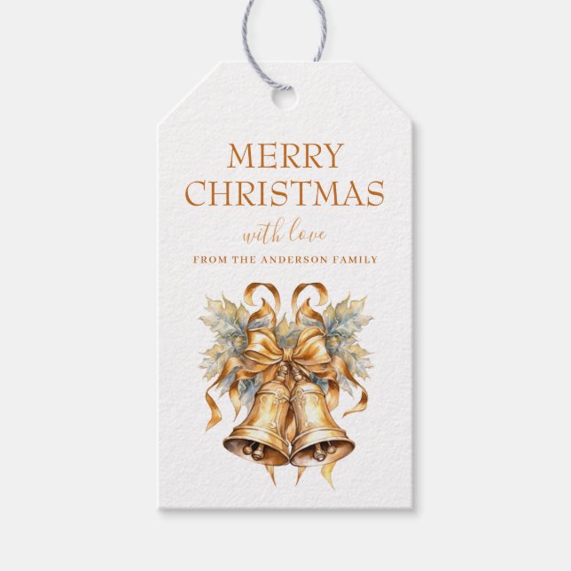 Etiqueta Para Presente Faixas de Natal Douradas elegantes, personalizadas (Frente)