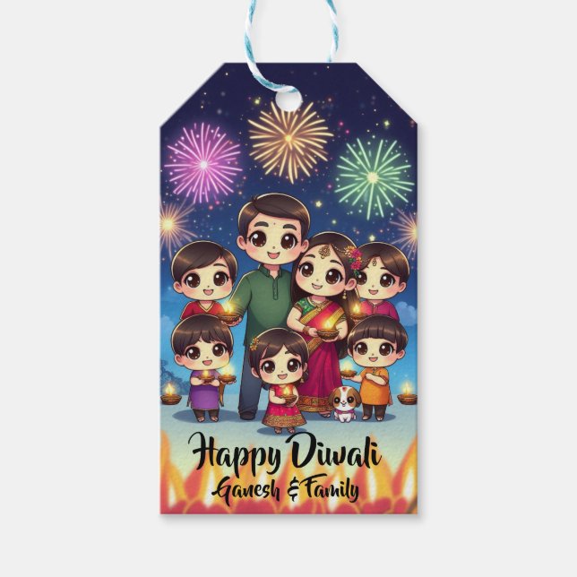 Etiqueta Para Presente Família Cute Diwali (Frente)