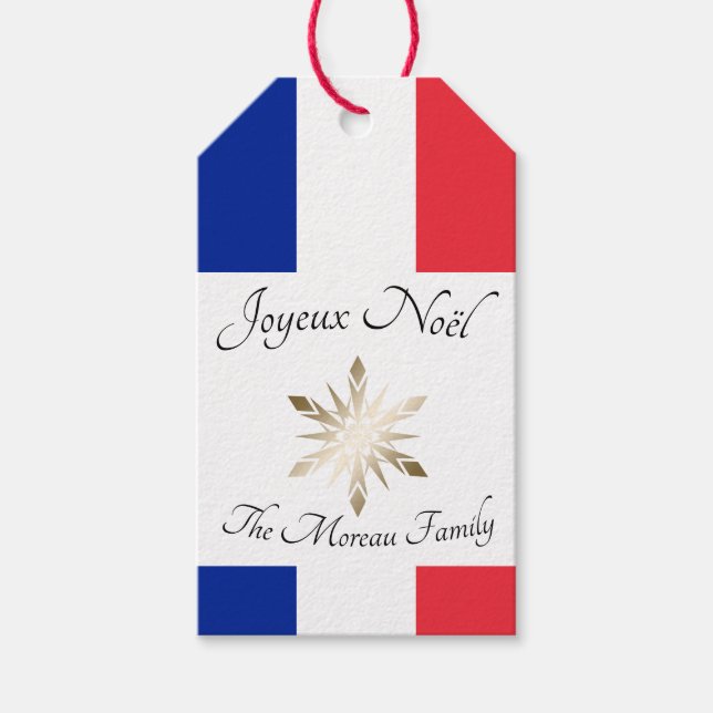 Etiqueta Para Presente Família francesa Joyeux Noël Flag e Snowflake (Frente)