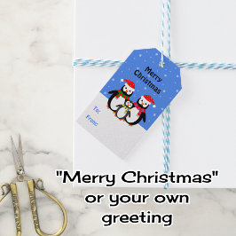 Etiqueta Para Presente Família pinguim edita texto azul natal