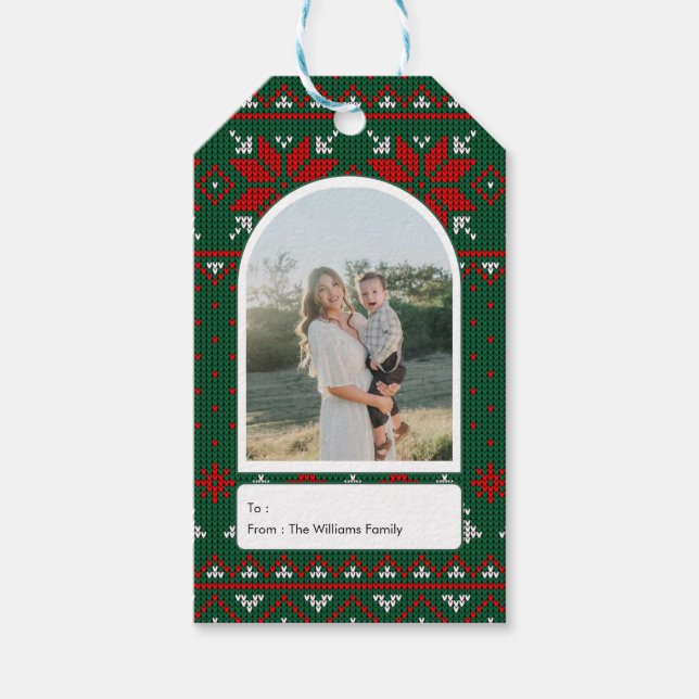 Etiqueta Para Presente Family Photo Festive Knit Pattern (Frente)