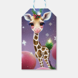 Etiqueta Para Presente Fantasia Adorável, Baby Giraffe com Holly