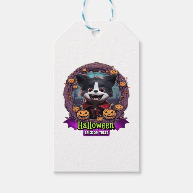 Etiqueta Para Presente Fantasia de Halloween para Cachorro (Frente)