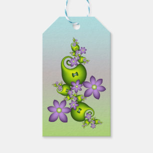 Etiqueta Para Presente Fantasia Floral Flores Lilás Formas Verdes Fractal