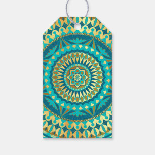 Etiqueta Para Presente Fantasia Mandala Azul Dourado