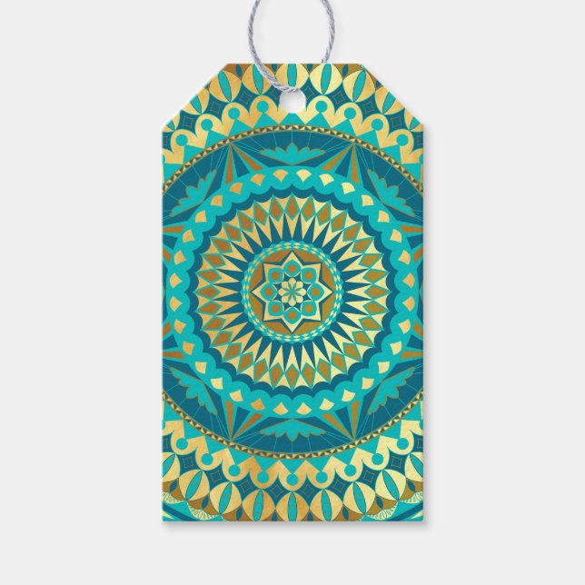 Etiqueta Para Presente Fantasia Mandala Azul Dourado (Frente)
