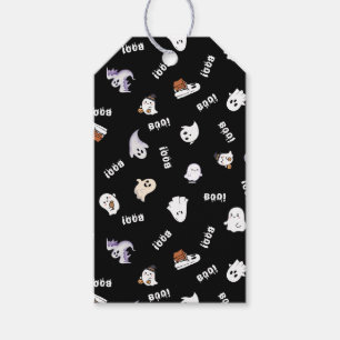 Etiqueta Para Presente Fantasma Preto e Branco e Padrão Boo.