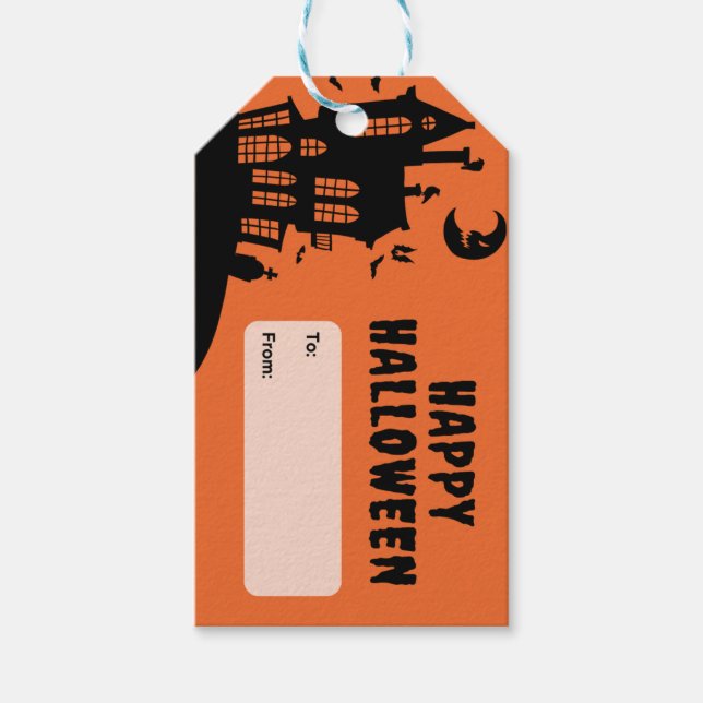 Etiqueta Para Presente Fantasmagóricos fantasmas e morcegos de Halloween (Frente)