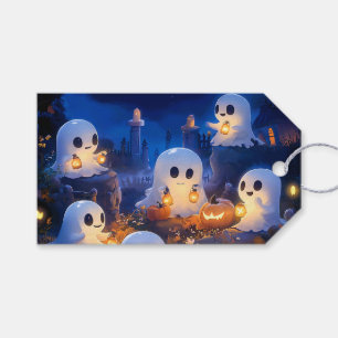 Etiqueta Para Presente Fantasmas de Halloween Lanternas de Abóbora Noite 