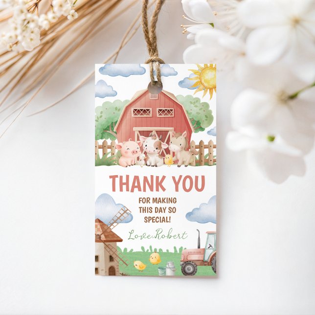 Etiqueta Para Presente Farm Animals Birthday Thank You Card (Criador carregado)
